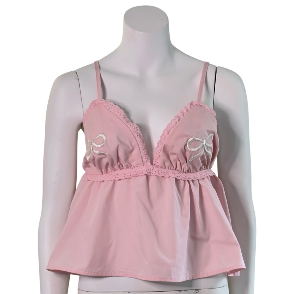 Delicate Pink Lace-Trim Babydoll Camisole